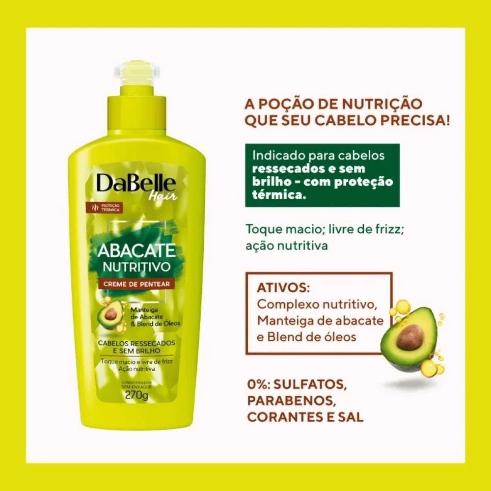 Dabelle Hair Intense Abacate Nutritivo Creme de Pentear 270g - Imagem 2